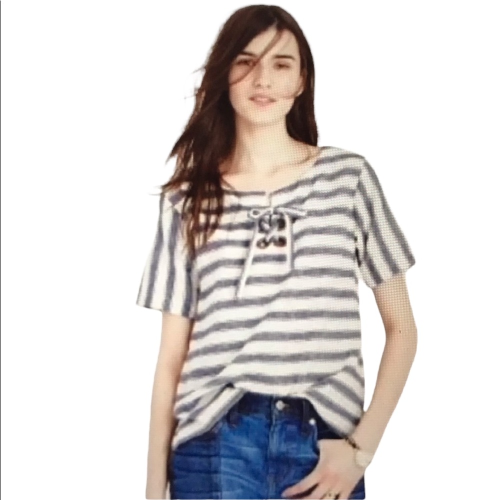 Madewell striped, cottage core, prairie core short sleeve top.